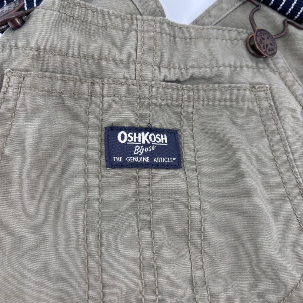 OshKosh B'gosh Kids Canvas Overalls 5T Olive Green Vestbak Striped Straps Gorp